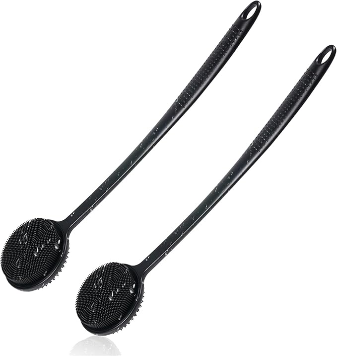 VWMYQ 2 Pack Back Scrubber for Shower, 17in Lengthen Long Handle Body Brush, Double Sided Shower Brush for Shower Exfoliating and Massage Can Produce Rich Foam, Long Handle Back Scrubber for Men