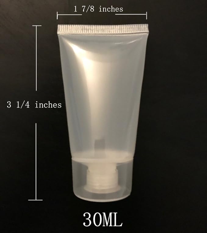 Mose Cafolo ~ 100pcs 30ml (1.01oz) Empty Cosmetic Tubes Toiletry Lotion Bottle with Screw Cover. Smooth, Polish White Plastic with Free Syringe as Gift!