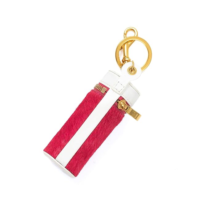 Cackatoo Genuine Leather Horsehair Lipstick Case with Keychain - Portable Travel Organizer for Lipstick and Chapstick - Stylish Key Chain Accessory for Women (Fuchsia/White)