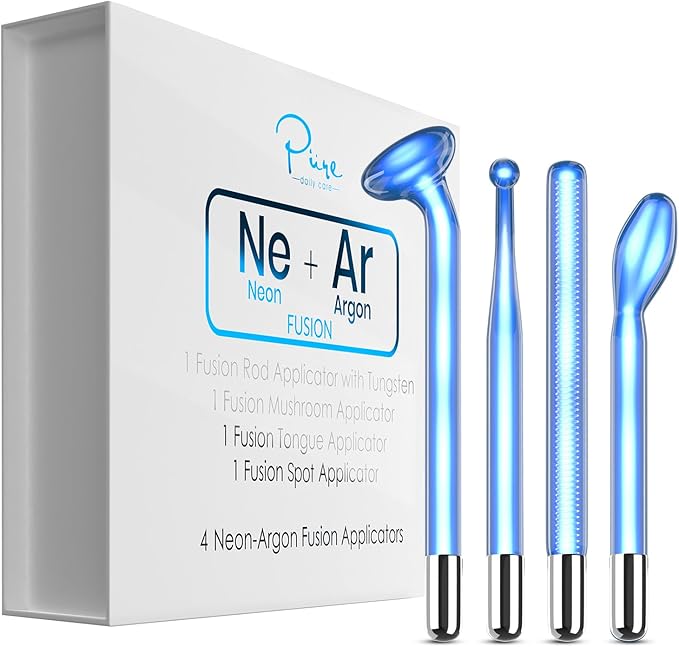 4-Piece Fusion Wand Acessory Set for Nuderma Wands - NuDerma NOT Included - Neon & Argon Fusion Glass applicators for Nuderma – High Frequency Upgraded Fusion Wand Set Compatible with Nuderma Systems