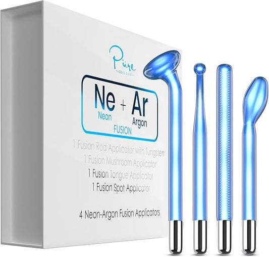 4-Piece Fusion Wand Acessory Set for Nuderma Wands - NuDerma NOT Included - Neon & Argon Fusion Glass applicators for Nuderma – High Frequency Upgraded Fusion Wand Set Compatible with Nuderma Systems