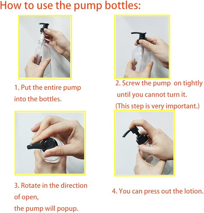 4 Pack 8 oz Clear Glass Pump Bottles, Boston Round Bottles with Pumps for Lotion, Soap, Lotions, Massage Oils, Refillable Containers with Cap, Funnel, 12 Chalk Labels, 1 Pen