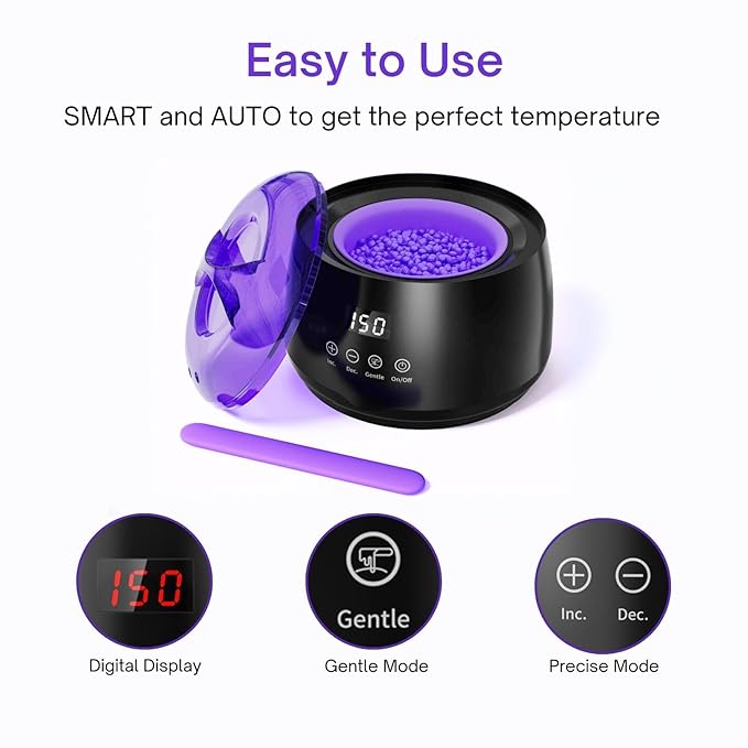 Gentle Waxing Kit -Hard Wax Kit for Hair Removal with Silicone Bowl,4 Bags Hard Wax Beads and Aloe vera gel - at Home Use Wax Warmer for Full Body, Bikini, Eyebrow, Face, Sensitive Skin（Black）