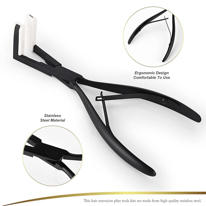 EHDIS Hair Extensions Tools Kit Tape in Hair Sealing Pliers Flat Surface Hair Extension Tools with Double Sided Replacement Adhesive Hair Extension Tape Tabs (Black)