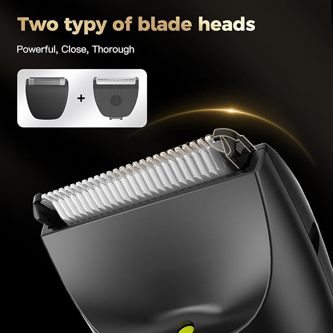 Men Hair Trimmer with Dual-Blades,Electric Waterproof Body Grooming Shaver,Painless Quiet Hygiene Razor with Standing Charging Dock Black