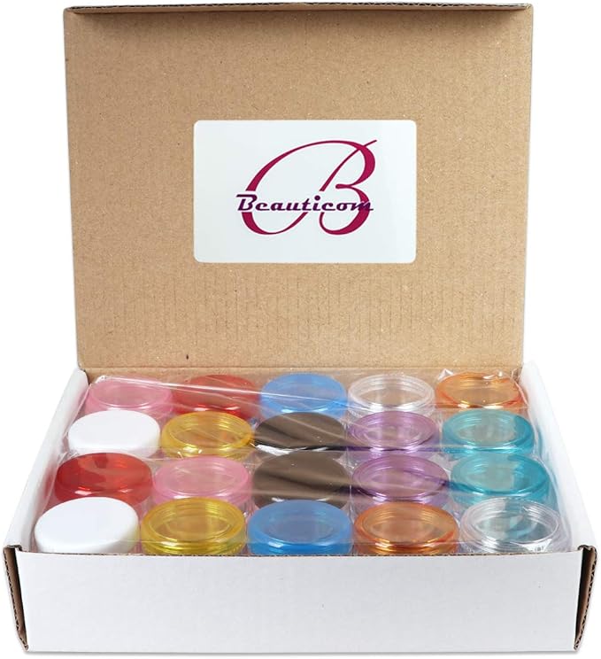(Quantity: 200 Pieces) Beauticom 5G/5ML Mix Color Jars with RED Lids for Scrubs, Oils, Toner, Salves, Creams, Lotions, Makeup Samples, Lip Balms