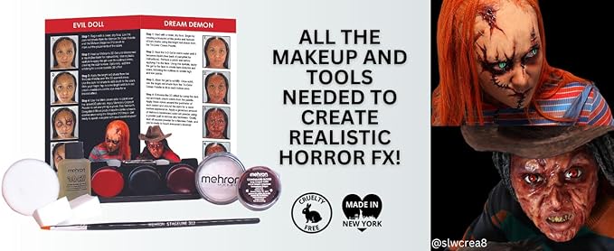 Mehron Makeup Premium Character Kits| Character Kits for Halloween & Cosplay| Made in the USA | Complete Kit Includes all Makeup, Tools, & Instructions on How to Create the Look | (Horror FX)