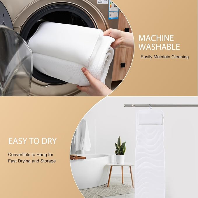 Full Body Bath Pillow for Bathtub, Non-Slip Bath Pillows for Tub, Spa Bathtub Pillow Cushion for Headrest Neck Shoulder and Back Rest Support，Relaxation Spa Accessories-50 x 15" (White)