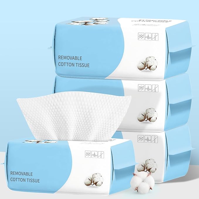 100 Count Disposable Face Towel, Biodegradable Facial Dry Wipes, Super Soft & Thick Face Cloth, Lint-Free Face Towelettes for Sensitive Skincare, Makeup Remover Dry Wipes, Facial Cleansing (4 Pack)