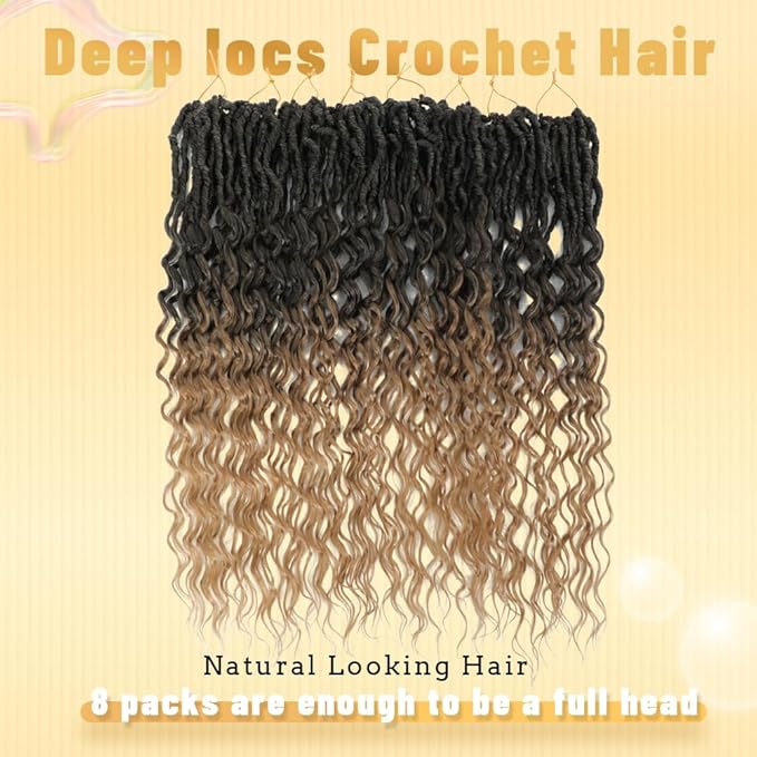 24 Inch Goddess Locs Crochet Hair Faux Locs With Curly Ends Crochet Hair For Black Women Human Hair Deep Wave Locs Hair Ombre Blonde T27 8 Packs