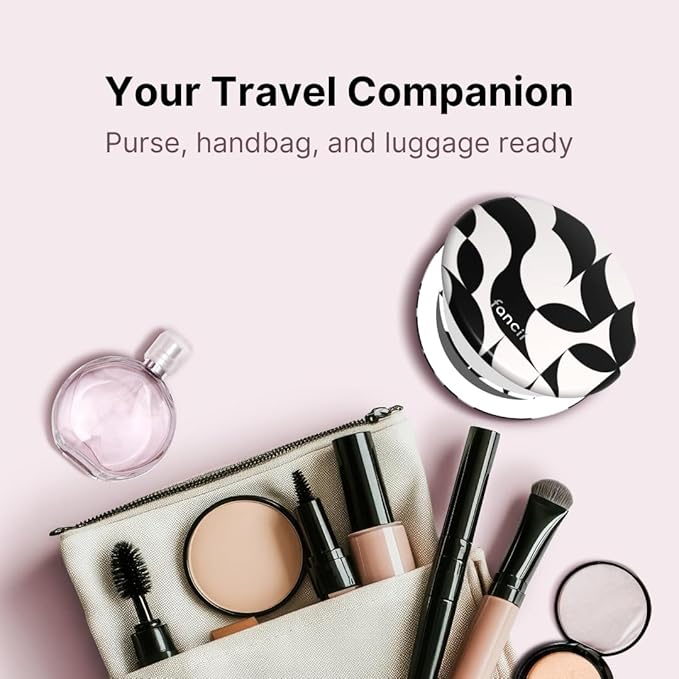Fancii Taylor Compact Travel Makeup Mirror with Lights, 10x /1x Magnifying, Rechargeable, 3 Light Modes, Dimmable - Small Lighted Handheld Purse Mirror, Double Sided, for Gifts (Mellow Monochrome)