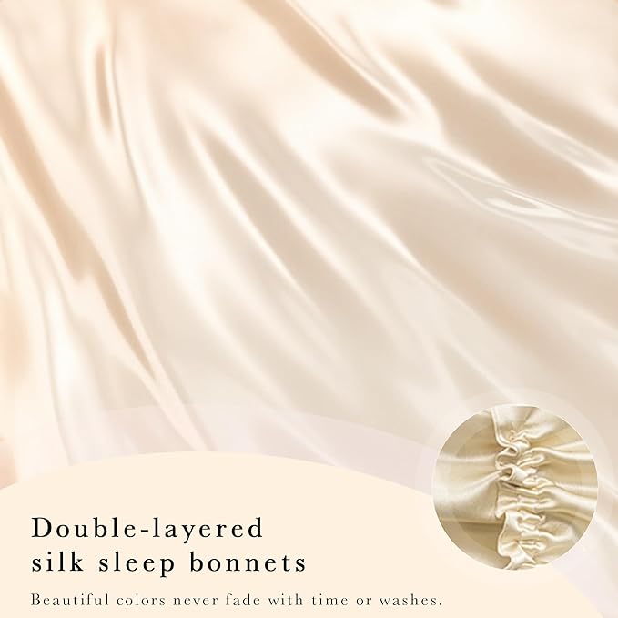 Simnice Mulberry Silk Sleep Bonnet for Women – Hair Care, Soft Natural Silk Hair Bonnet with Elastic Band,Prevents Hair Damage & Frizz ，Beige