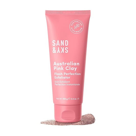 Sand & Sky Flash Perfection Exfoliating Treatment Face Scrub - Face cleanser Australian Pink Clay Moisturizing Facial Exfoliator For Face | With Rosehip, Grapeseed, Olive Oil (3.4 oz)