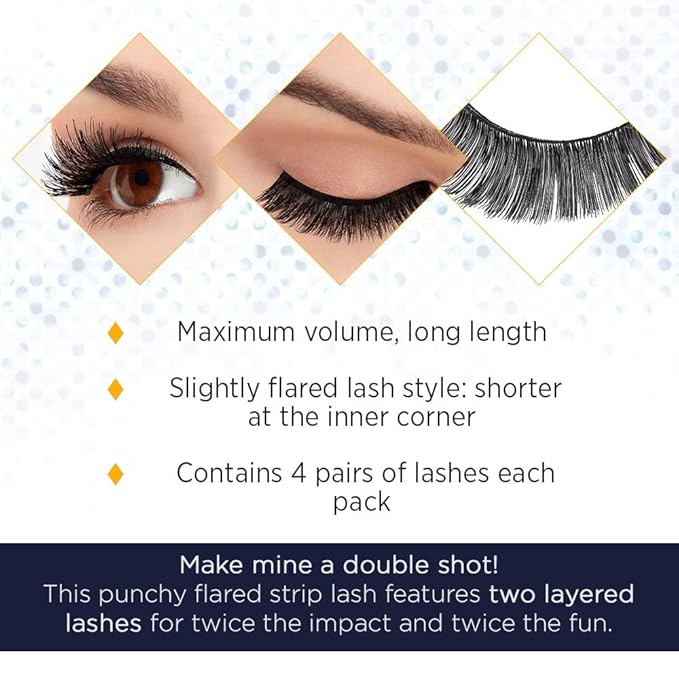 Ardell False Eyelashes Double Up 204 - Dramatic Volume & Length Strip Lashes, Reusable Fake Lashes, 1 Pack