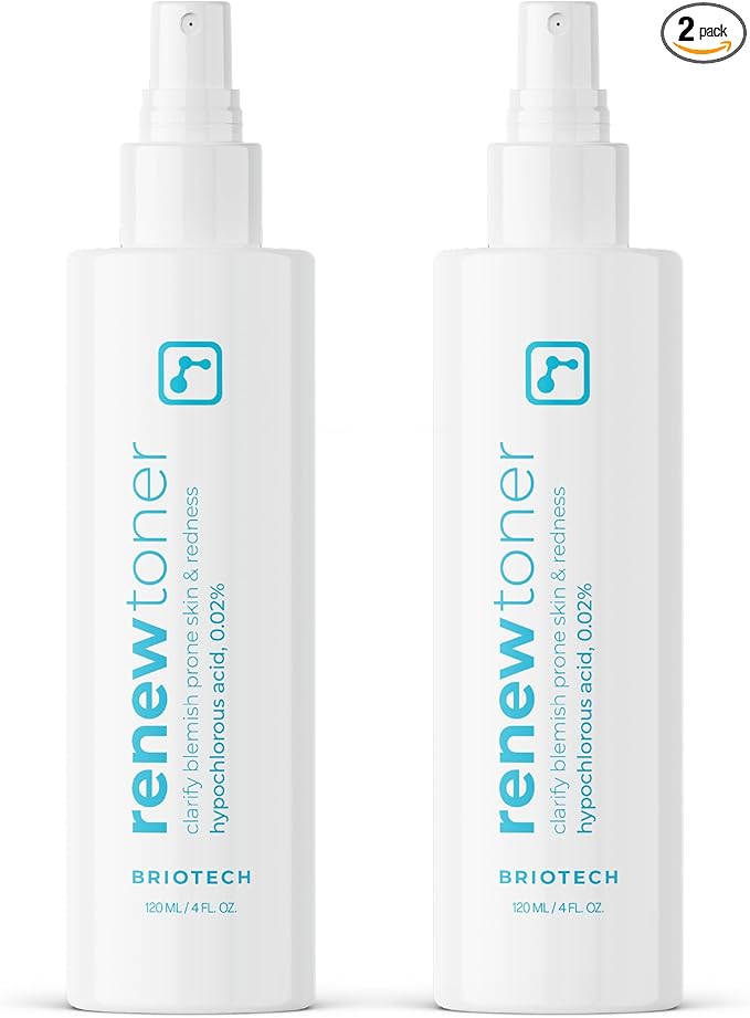 BRIOTECH Skin Renew Toner, Hypochlorous Acid Spray Topical Skin Spray for Face and Skin, Minimize Appearance of Blemishes, Soothing Mist for Redness & Bumps, Stocking Stuffer, 4 fl oz ea, 2 ct