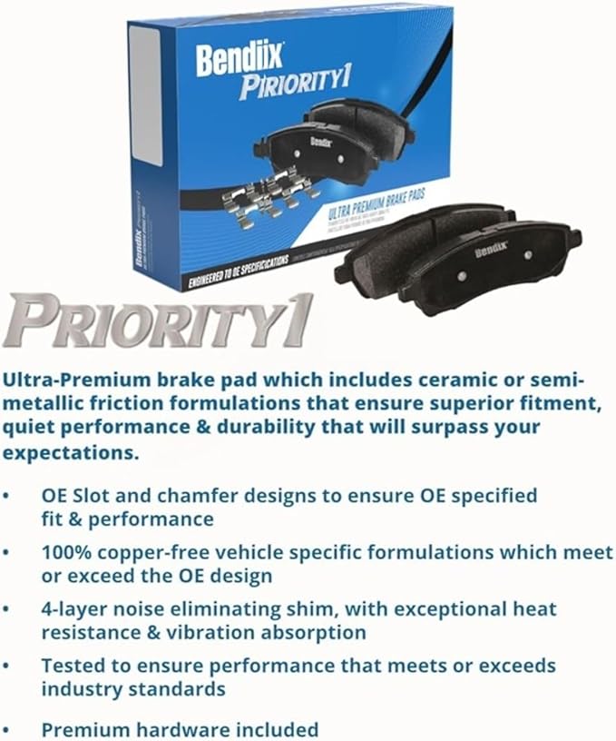Bendix Priority1 CFC1744 Ceramic Rear Brake Pads compatible with Fiat 500 2017-2013