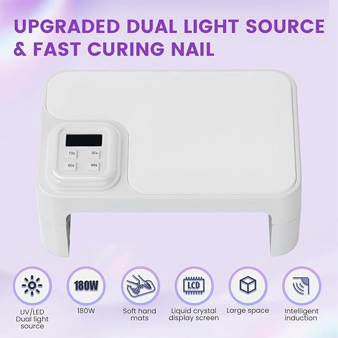 180W UV LED Nail Curing Lamp with Auto Sensor & 4 Timer Settings, Professional Gel Nail Dryer Light with Arm Rest, Fast Drying for Gel Polish, Press on Nails, Salon & Home Use