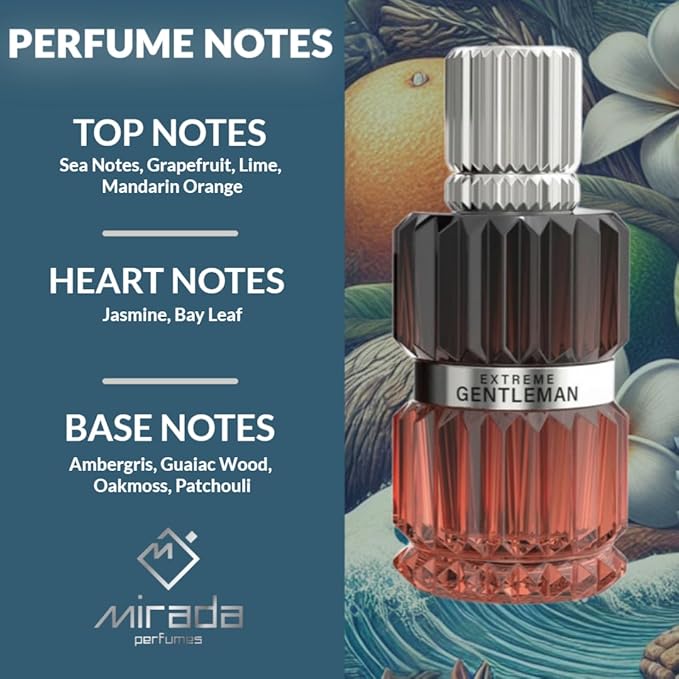 Gentleman Extreme, Men's Eau de Parfum (EDP) 3.4 FL. Oz (100ml), Men’s Perfume with Notes of Sea Notes, Grapefruit, Lime, Mandarin Orange, Jasmine, Bay Leaf, Ambergris, Guaiac Wood, Oakmoss