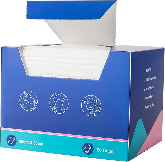 Disposable Face Cloths Cleansing Towels Facial Towel Wet and Dry Face Towel Tissue Makeup Remover Wipse 10inch x 12inch (1 Box)