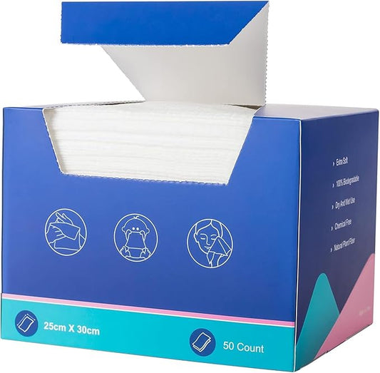 Disposable Face Cloths Cleansing Towels Facial Towel Wet and Dry Face Towel Tissue Makeup Remover Wipse 10inch x 12inch (1 Box)