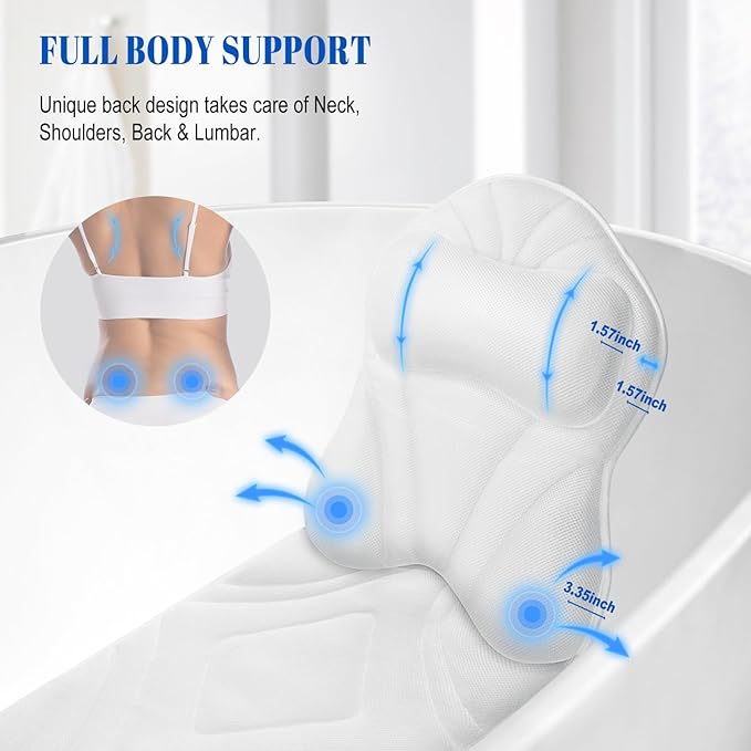 Full Body Bath Pillow for Bathtub, Thick Bathtub Cushion for Soaking Tub with Laundry Bag, Bathtub Accessories Bathtub Pillow Luxury Bathtub Pillows for Head,Neck & Back (White)