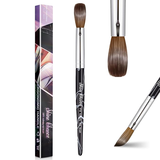 Acrylic Nail Art Brush Size 18, 100% Pure Kolinsky Hair Oval Nail Brush for Acrylic Application, Professional Nail Extension Manicure Tool Striping Nail Drawing Pen for DIY Home Salon