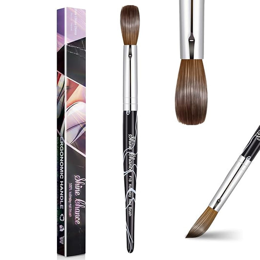 Acrylic Nail Art Brush Size 18, 100% Pure Kolinsky Hair Oval Nail Brush for Acrylic Application, Professional Nail Extension Manicure Tool Striping Nail Drawing Pen for DIY Home Salon