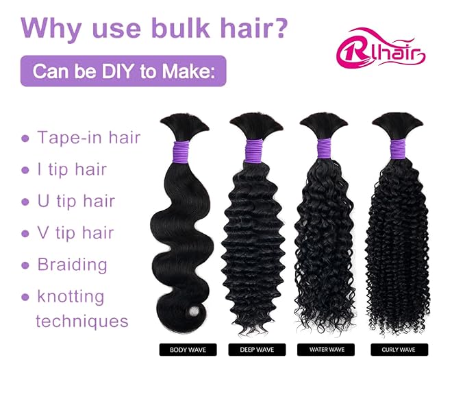 Human Braiding Hair Deep Wave Bulk Human Hair Boho Hair For Braiding No Weft 100g (1Pack-2Bundles) 100% Human Hair Micro Braiding Hair For Bohe Braids (16inch, Natural Black)