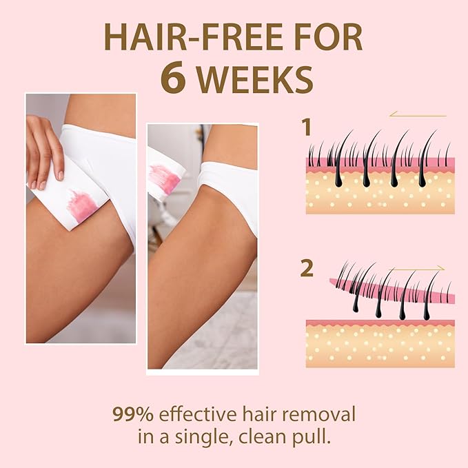 Sugar Wax Kit for Sensitive Skin: 300g/10.6oz Organic Sugaring Paste for Bikini Brazilian Hair Removal - Includes 20 Wax Strips & 10 Sticks (Rose)