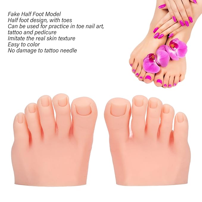 1 Pair Silicone Practice Foot, Nail Practice Training Fake Half Foot Model, Fake Foot Mode for Acrylic Nails Art Training Display Practice (Light Skin Color)