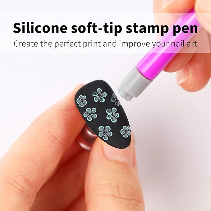 30PCS Nail Art Stamp Pen Set Nail Flower Butterfly Design Stamping Pens 3s Quick Nail Design Tools with Different Patterns, For Beginner DIY Salon Manicure