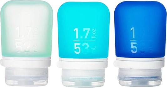 humangear GoToob+ Refillable Silicone Travel Size Bottles with Locking Cap, 3pk Set, Mint/Aqua/Teal, Small (1.7 fl.oz; 53ml)