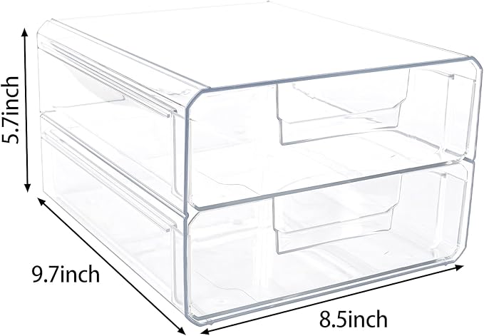 Clear Stackable Storage Drawers,Acrylic Makeup Drawer Organizer with 2 Drawers,Stackable Storage Bins for Skincare,Cosmetics,Beauty Supplies,for Vanity,Bathroom,Kitchen Countertop,Pantry Organization