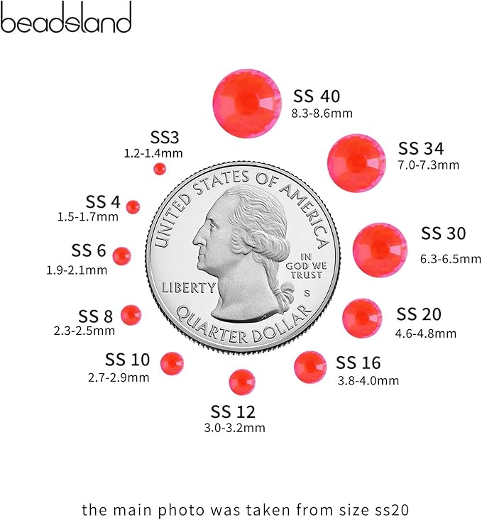 Beadsland 288pcs Flat Back Crystal Rhinestones Round Gems for Nail Art and Craft Glue Fix, Luminous Orange, SS30, 6.3-6.5mm