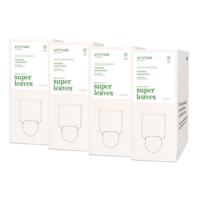 ATTITUDE Liquid Hand Soap, EWG Verified, Plant and Mineral-Based, Vegan Personal Care Products, Olive Leaves, Bulk Refill Format, 67.6 Fl Oz