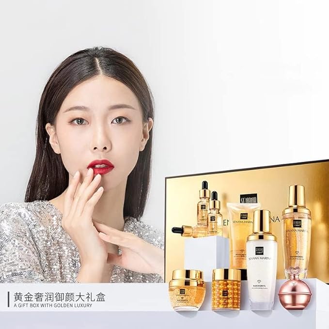 24K Gold Skin Care Set - 9-Piece Collection for Ultimate Moisturizing, Pore-Shrinking, and Oil Control