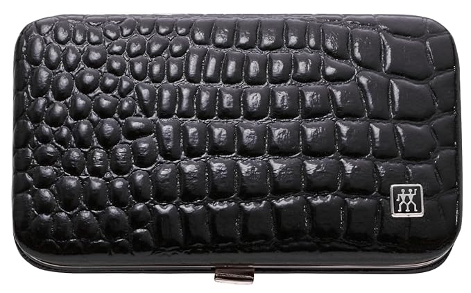 ZWILLING manicure set pedicure kit, nail care complete set, cowhide, crocodile edition with combination nail scissors, 3 pieces, black