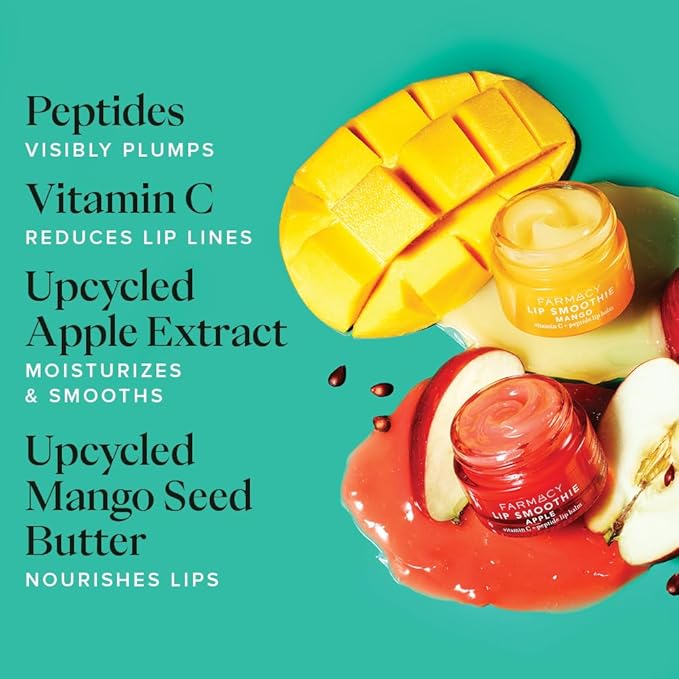 Farmacy Plump + Shine Lip Smoothie Duo - Peptide Lip Balm - Lip Moisturizer & Plumper with Vitamin C - Apple & Mango with High Gloss Finish