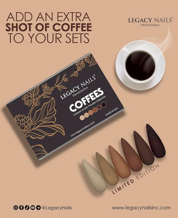 Legacy Nails Professional COLLECTION Acrylic Powder Kit 6 Colors Nail Art Set for Manicure DIY for Dip & Acrylic Nail Extensions (COFFEES COLLECTION)