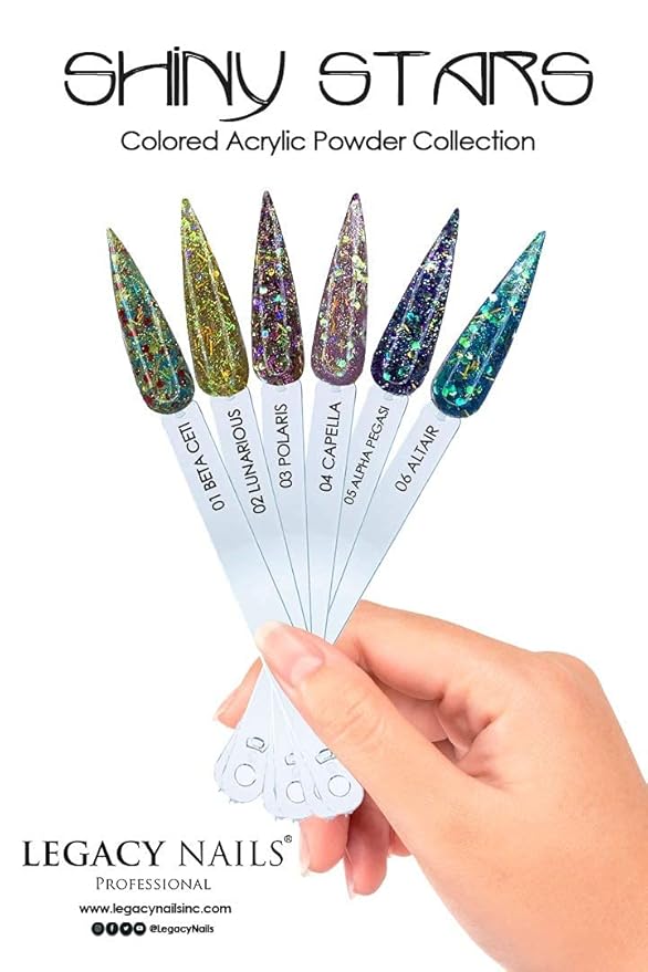 Legacy Nails Professional COLLECTION Acrylic Powder Kit 6 Colors Nail Art Set for Manicure DIY for Dip & Acrylic Nail Extensions (SHINY STARS COLLECTION)