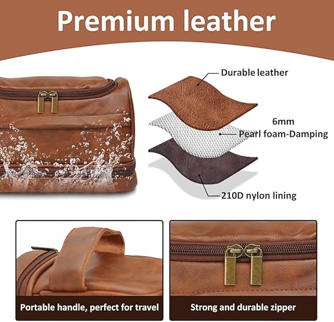 Personalized Toiletry Bag for Men - Custom Engraved Leather Travel Dopp Kit, Waterproof Shaving Kit Gift for Dad, Husband, Groomsmen, Boyfriend (Christmas, Birthday, Father’s Day, Anniversary)