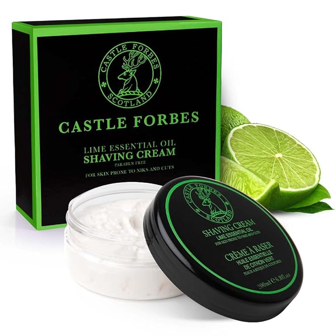 Castle Forbes Lime Shaving Cream For Men, 6.8 fl.oz. | Moisturizing Smooth Shave Lather w/ Essential Oils | Protects All Skin Types From Razor Burn & Irritation | Luxury Grooming & Beard Care