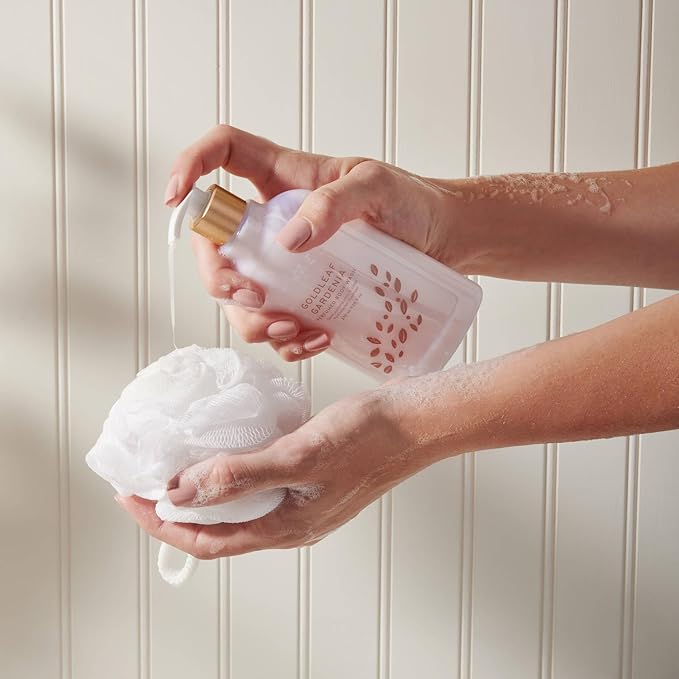 Thymes Moisturizing Body Wash with Pump - Body Soap - Bath Products - Skin Care - Liquid Soap with Notes of Gardenia, Rose, Jasmine, Amber, Patchouli, & Praline (Goldleaf Gardenia, 9.25 fl oz)