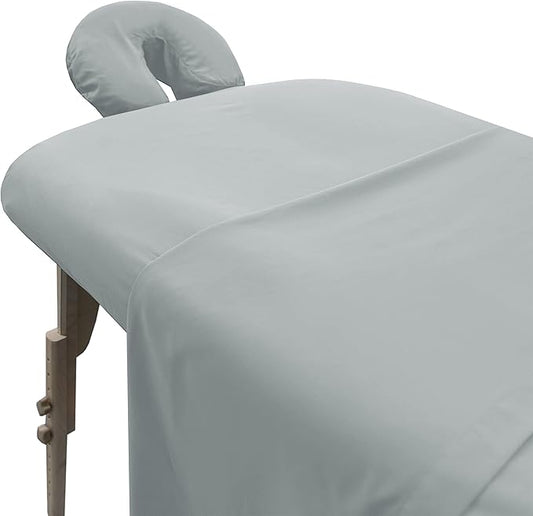 LONDON LINENS Soft Microfiber Massage Table Sheets Set 3 Piece Set - Includes Massage Table Cover, Massage Fitted Sheet, and Massage Face Rest Cover (Stone)