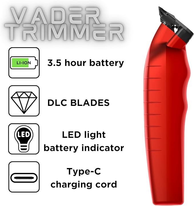 Supreme Trimmer Vader Professional Liner Trimmer for Barbers with 210 Min Run Time, Professional Motor, Sharp DLC T-Blade, USB-C Charge Clipper | ST3778