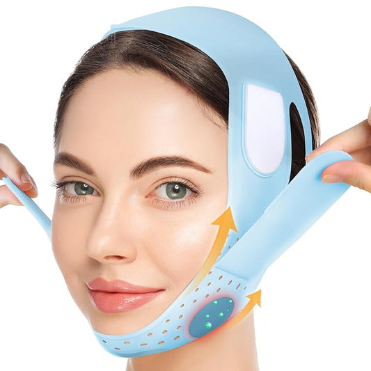 JUSRON V-Line Mask Chin Up Mask Face Strap, Soft Silicone Chin Strap V Shaped Face Mask, Jaw Exerciser 23-27 Inches (Light Blue)