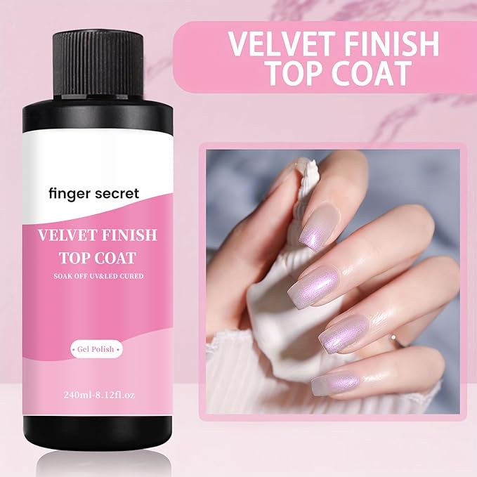 240ml/8.12floz Velvet Finish Matte Top Coat for Gel Nail Polish,Fashion Matte Nail Polish,Nail Supplies for DIY in Salon or Home Use.