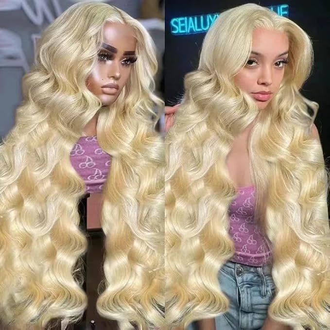 613 Lace Front Wig Human Hair 13x6 Transparent Lace 613 HD Lace Frontal Wig Body Wave Blonde Lace Front Wigs Human Hair 180% Density (38inch)