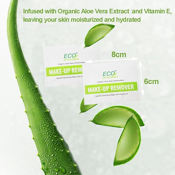 ECO Amenities Aloe Vera and Vitamin E Enriched Makeup Remover Wipes Individually Wrapped Facial Towelettes Skin Cleansing Wipes, 540 Count