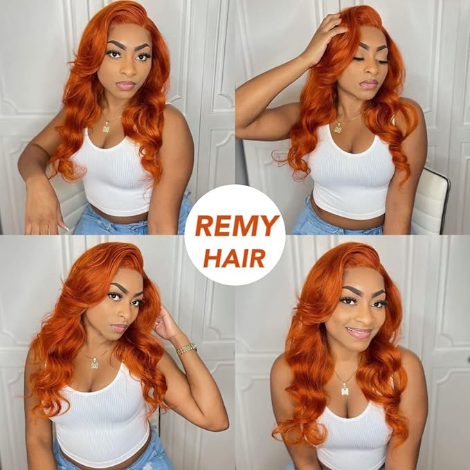 Remy Hair Orange Color Body Wave Bundle - 20 Inch Brazilian Virgin Human Hair Ginger Orange Hair Extension for Women